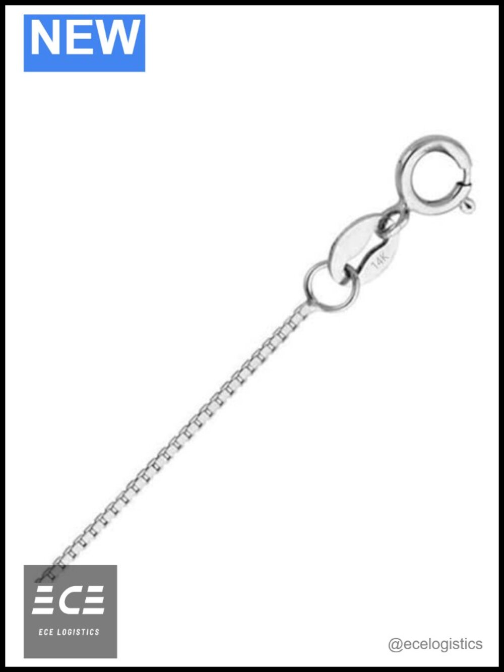 14K White Gold Solid Box Chain Necklace for Women & Men - 0.75mm 18in